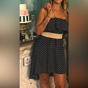 Mid hi-low strapless dress